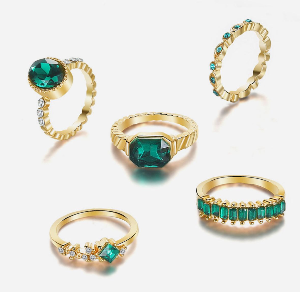 Anillos set 5 verde esmeralda autoajustable