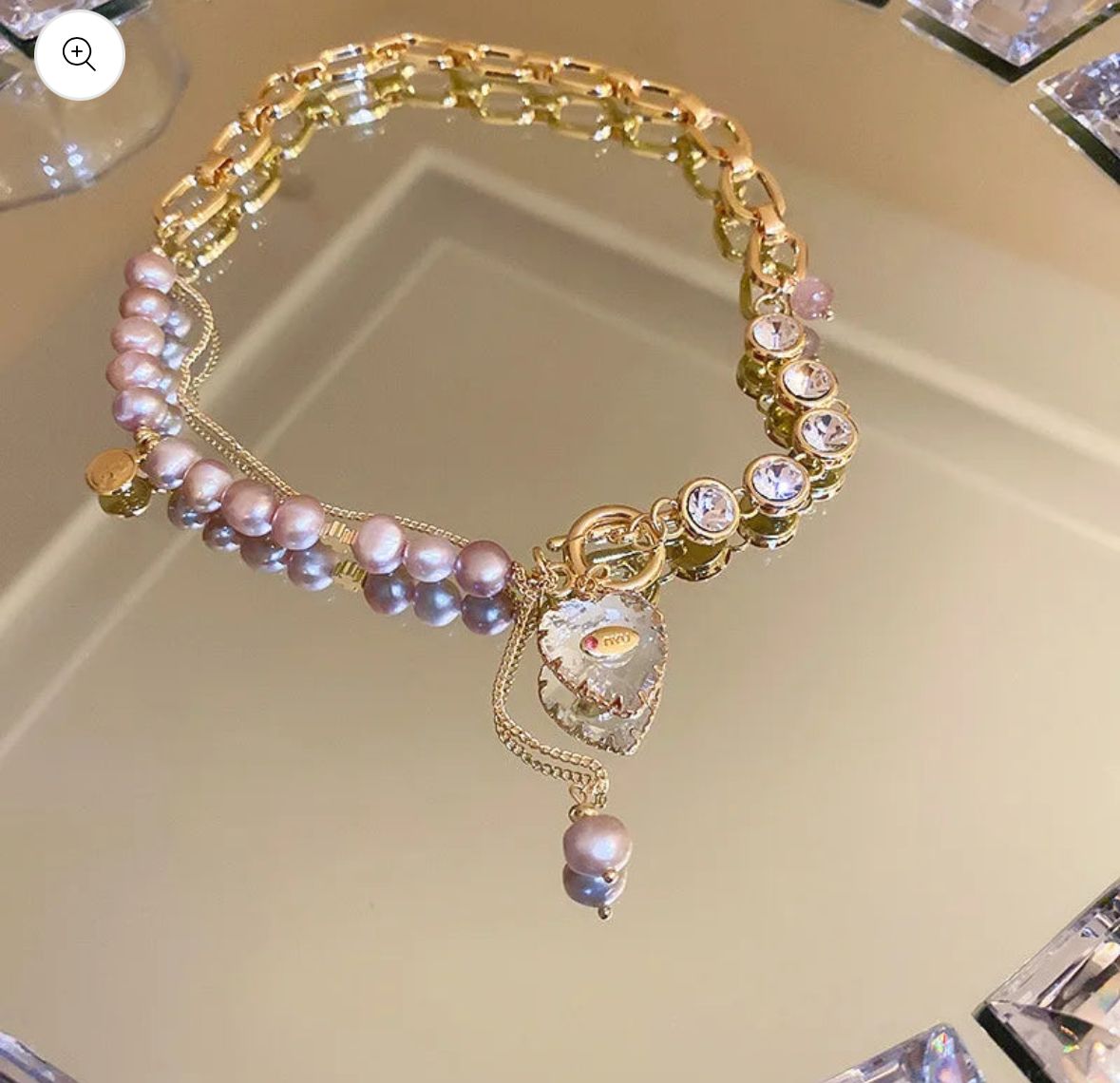 Collar chapa oro perla