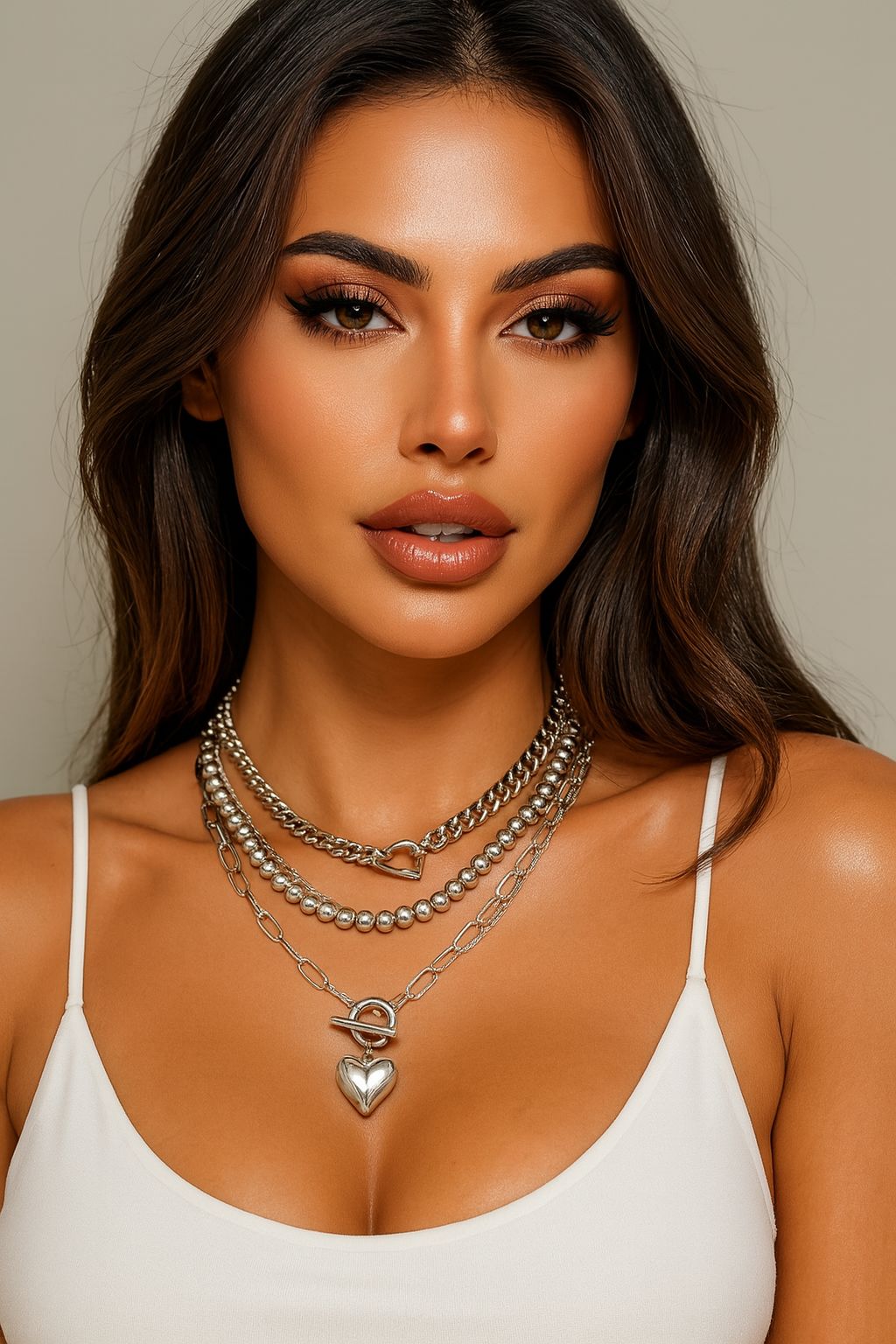 Set 4 collares plateados dije corazón