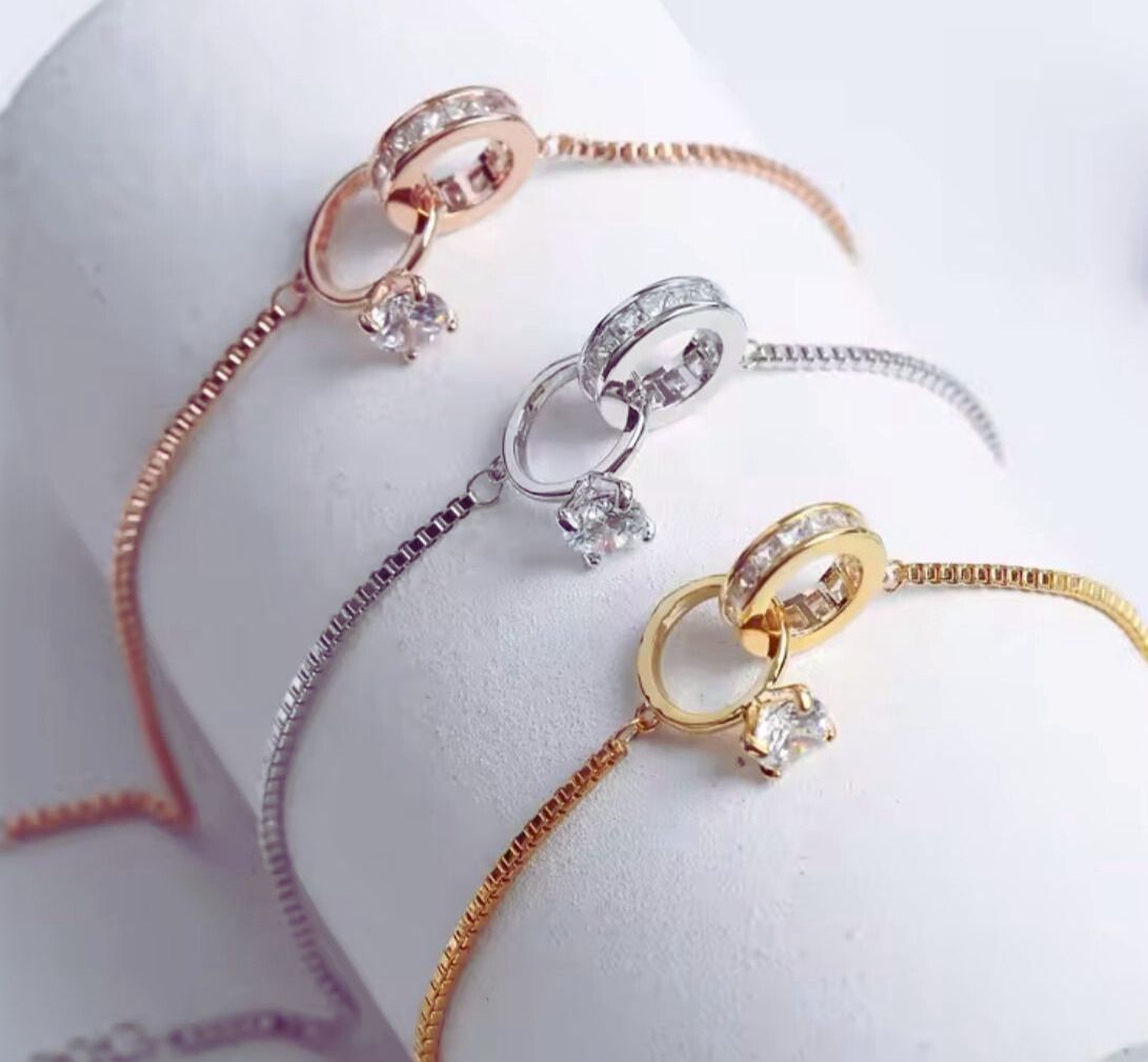 Pulsera de compromiso/promesa plateada/golden rose con circonia