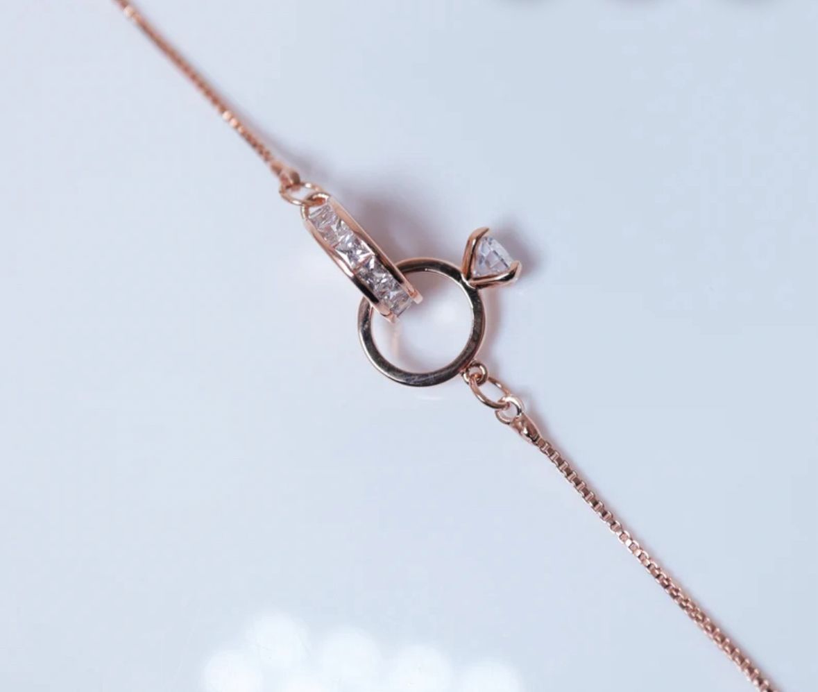 Pulsera de compromiso/promesa plateada/golden rose con circonia