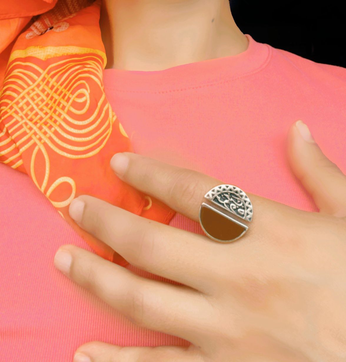 Anillo piedra café autoajustable