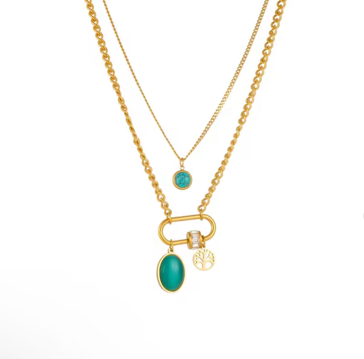 Collar doble layer dije piedra verde