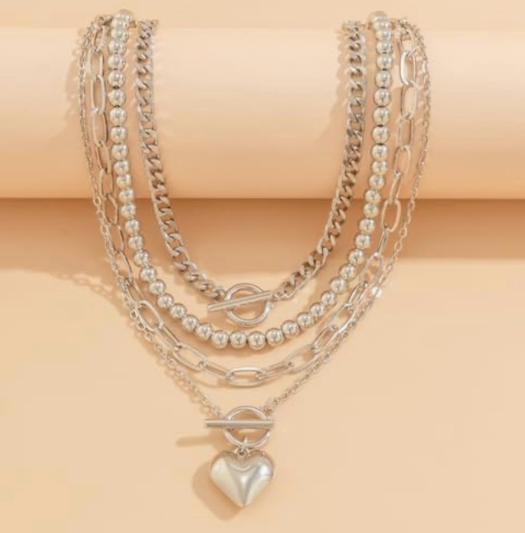 Set 4 collares plateados dije corazón