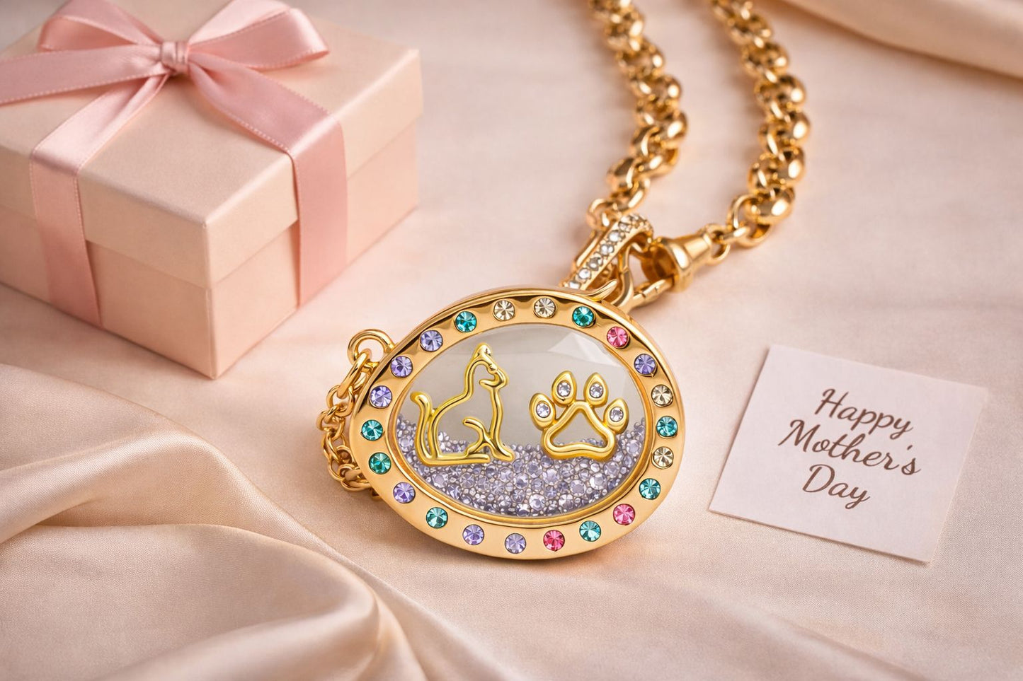 Collar locket con mini charm amor mascotas