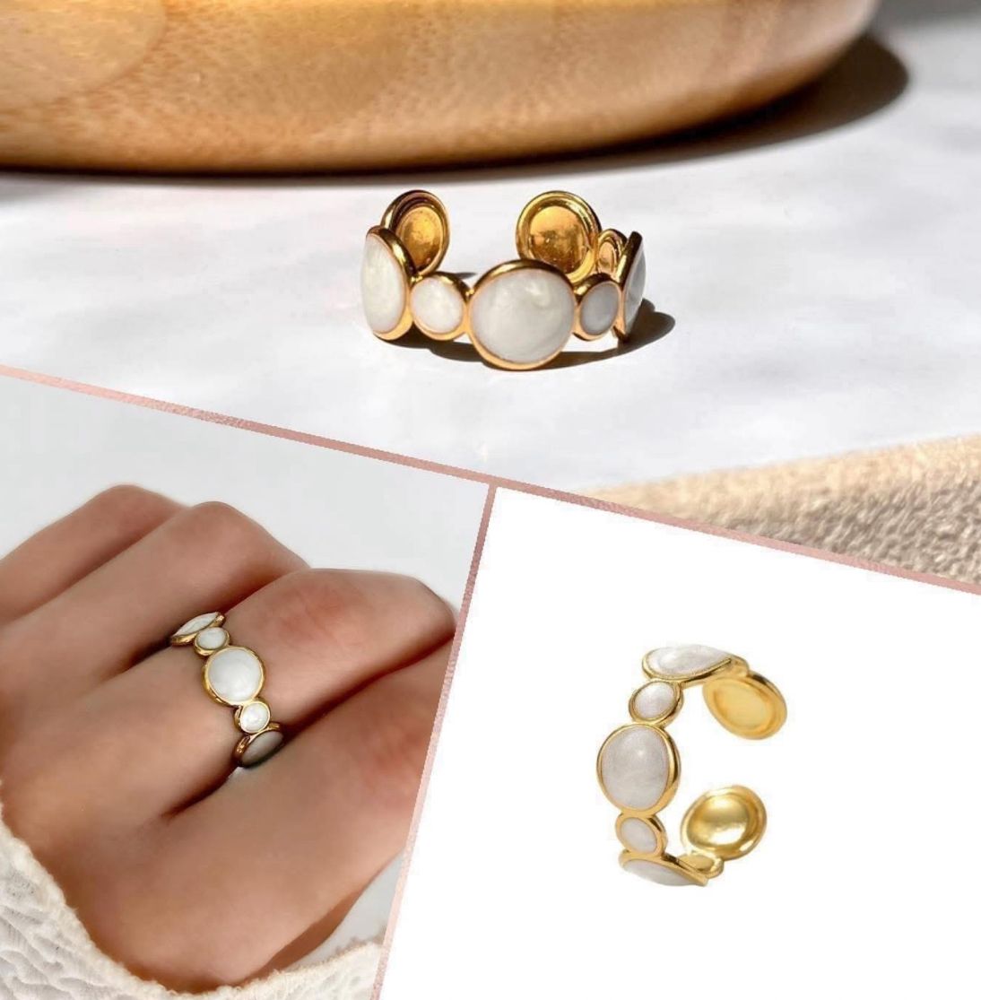 Anillo círculos nácar  autoajustable