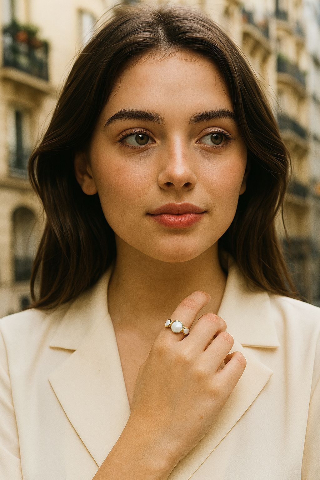 Anillo círculos nácar  autoajustable