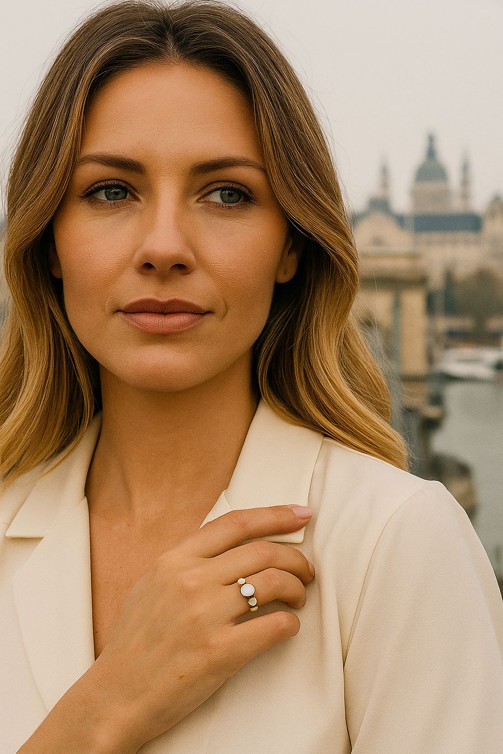 Anillo círculos nácar  autoajustable