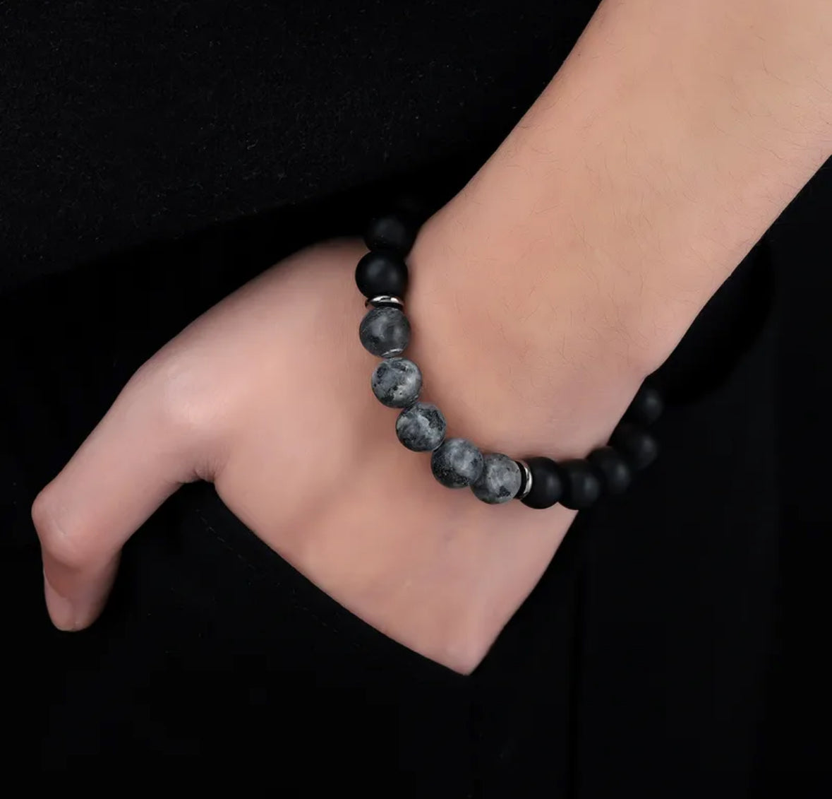 Pulsera piedra natural onix mate (absorción mala energía) y jaspe (seguridad emocional)