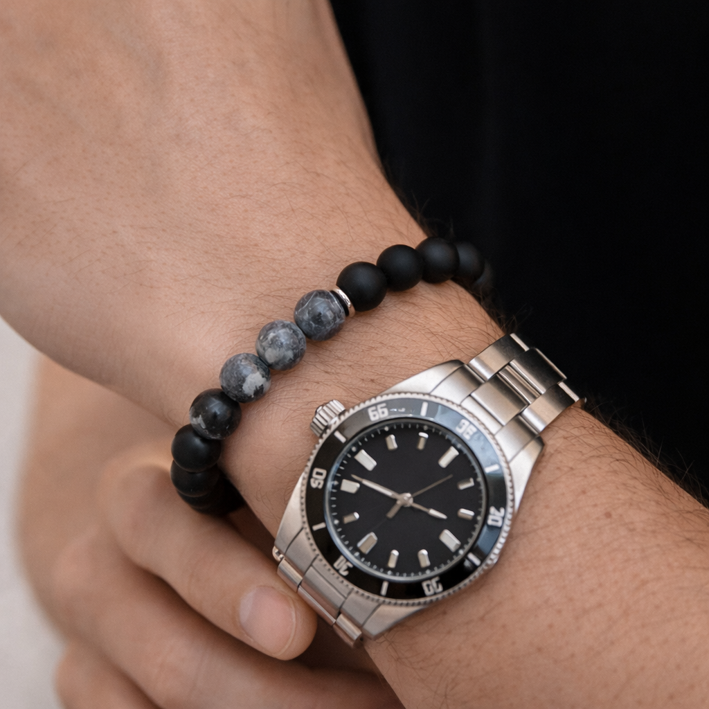 Pulsera piedra natural onix mate (absorción mala energía) y jaspe (seguridad emocional)