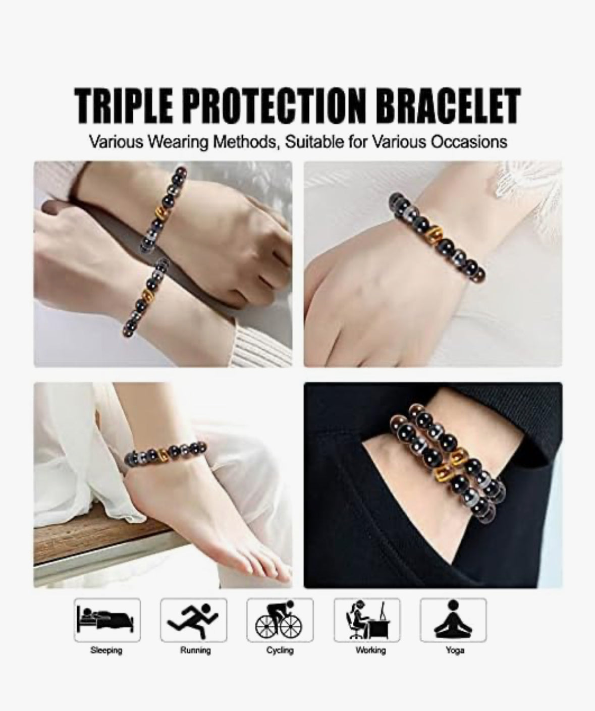 Pulsera prosperidad piedra ojo tigre, hematita y obsidiana