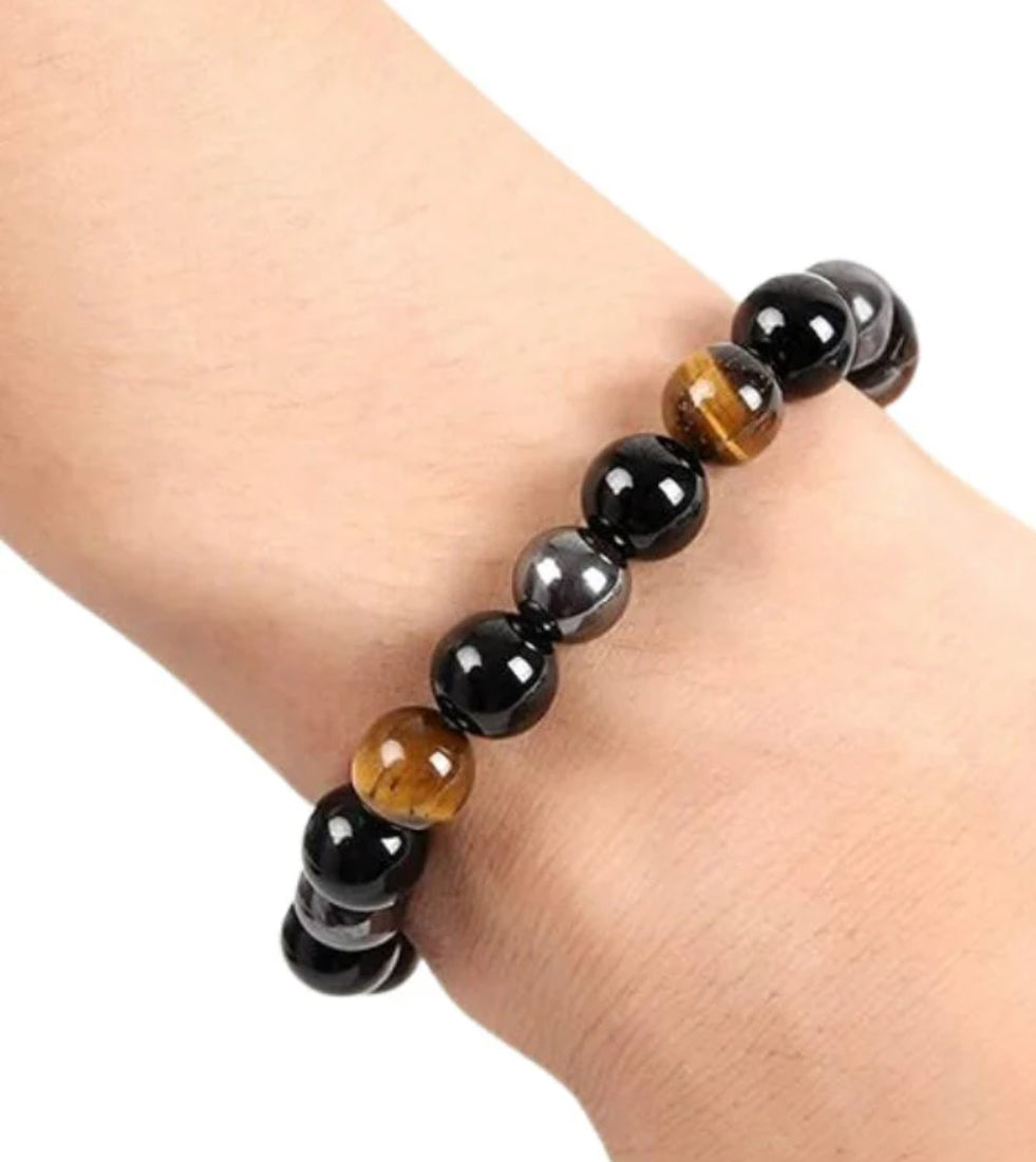 Pulsera prosperidad piedra ojo tigre, hematita y obsidiana