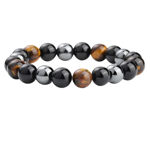 Pulsera prosperidad piedra ojo tigre, hematita y obsidiana