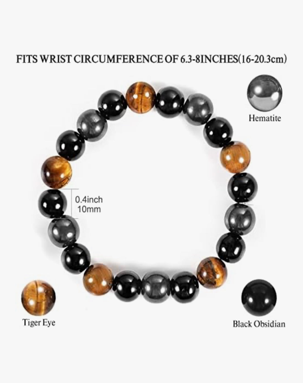 Pulsera prosperidad piedra ojo tigre, hematita y obsidiana