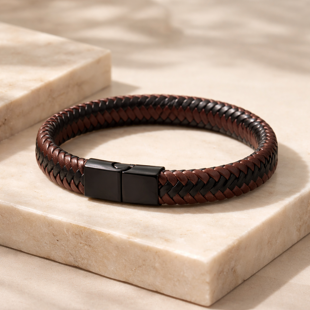 Pulsera de cuero piel para hombre bitono