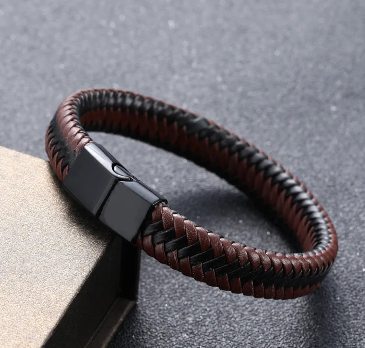 Pulsera de cuero piel para hombre bitono