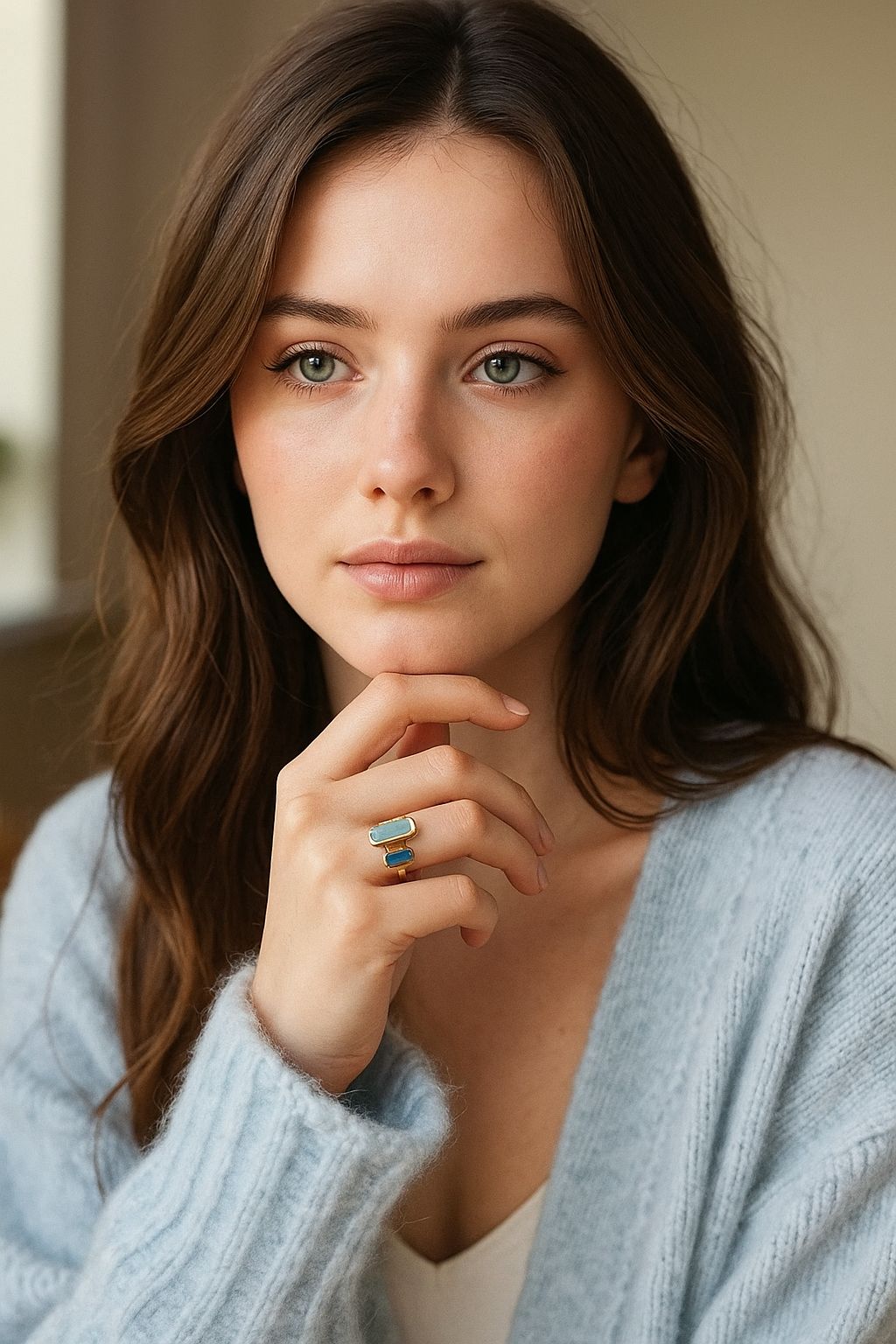 Anillo gris y azul autoajustable