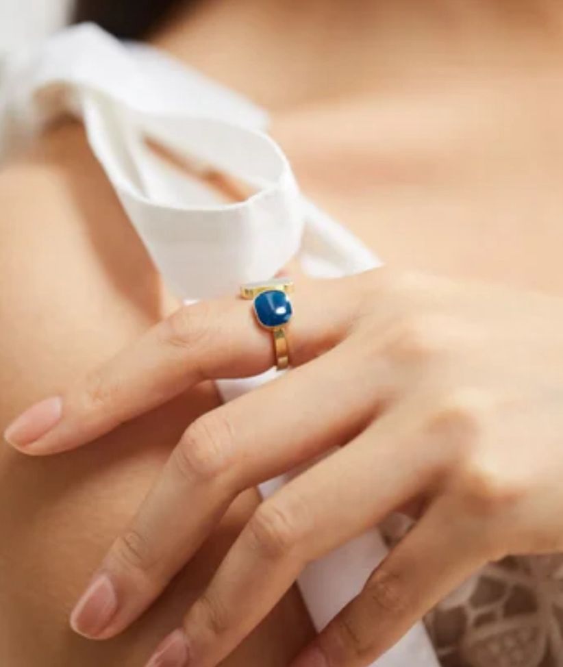 Anillo gris y azul autoajustable