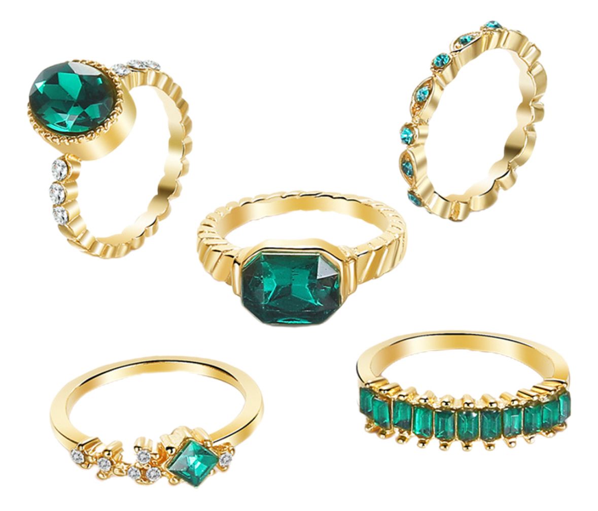 Anillos set 5 verde esmeralda autoajustable