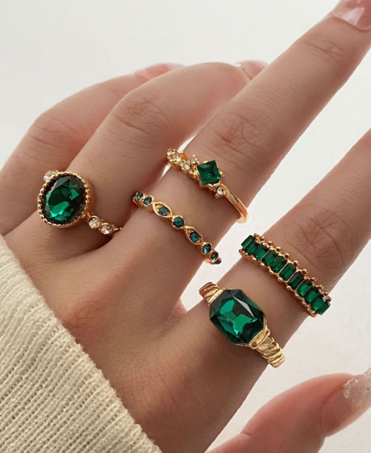 Anillos set 5 verde esmeralda autoajustable