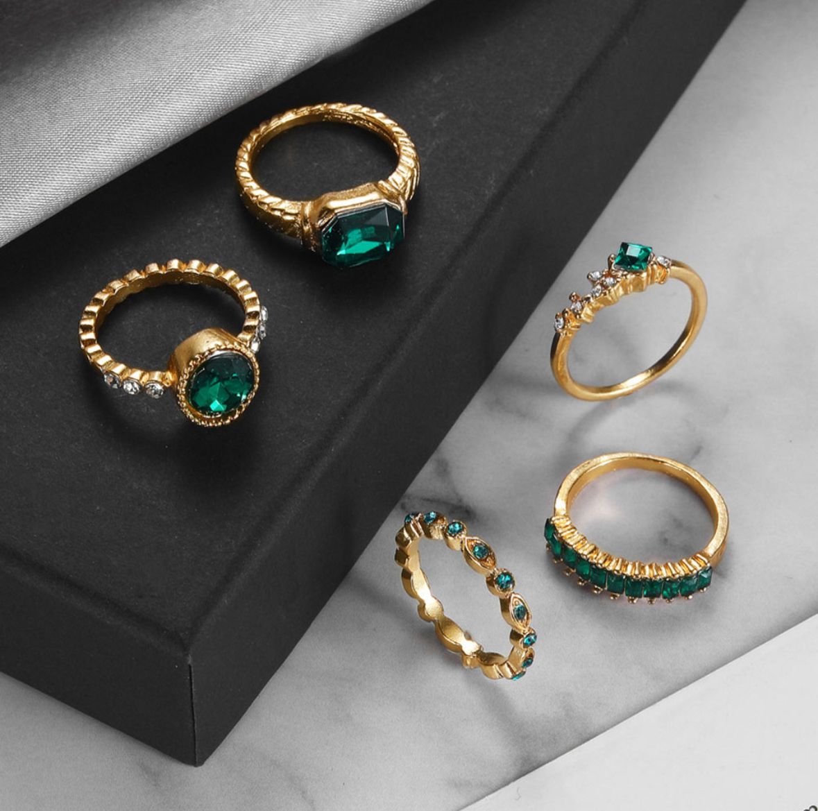 Anillos set 5 verde esmeralda autoajustable