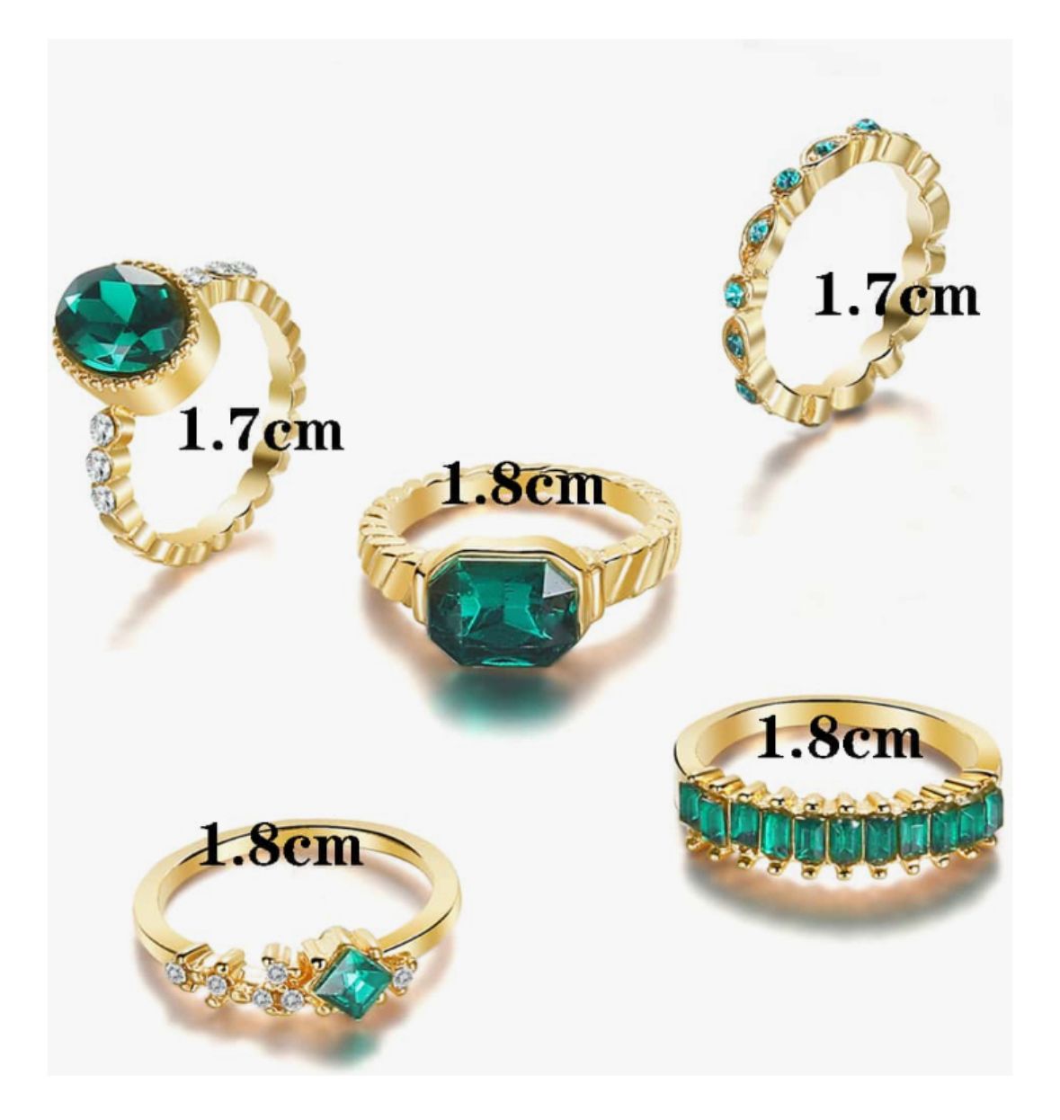 Anillos set 5 verde esmeralda autoajustable