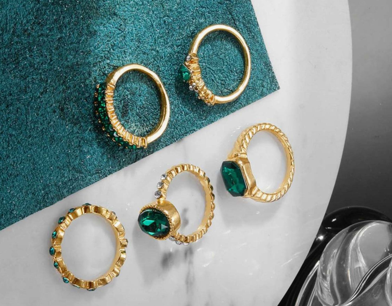 Anillos set 5 verde esmeralda autoajustable