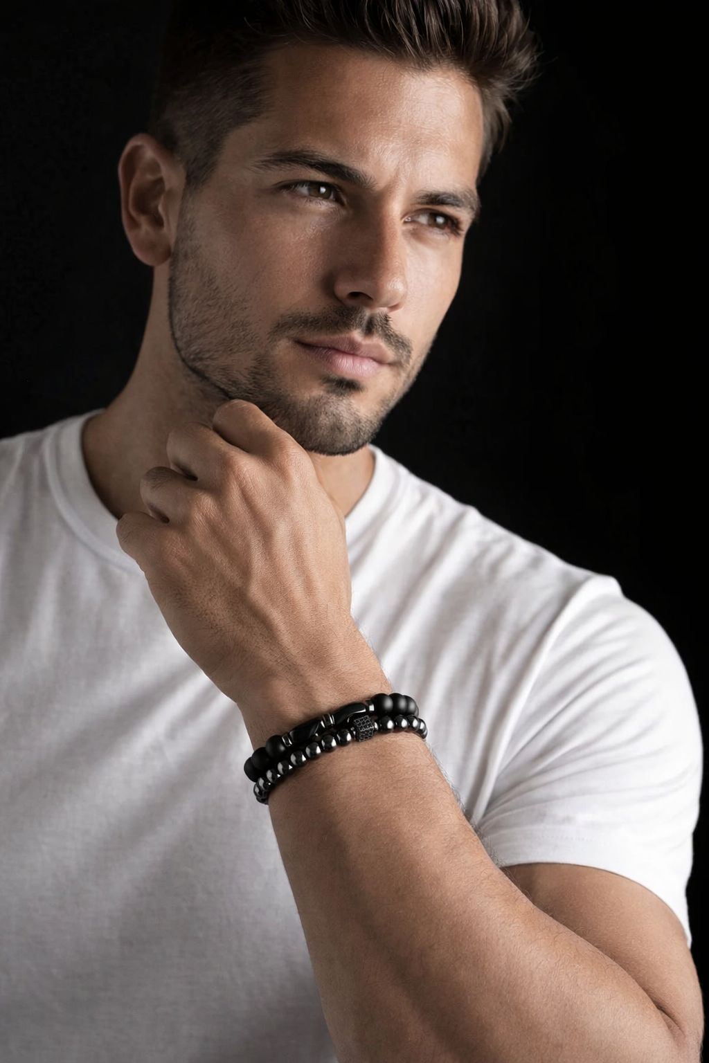 Juego de dos pulsera obsidiana/hematita