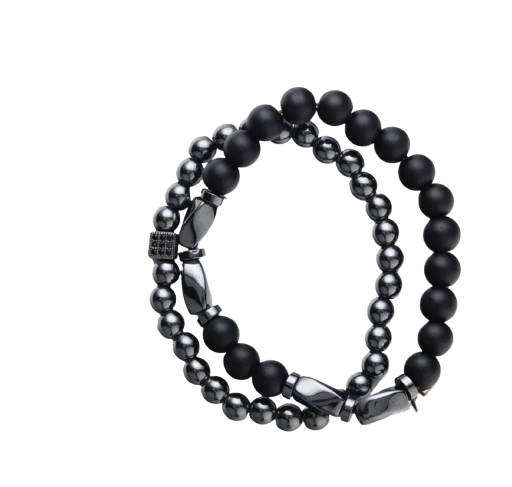 Juego de dos pulsera obsidiana/hematita