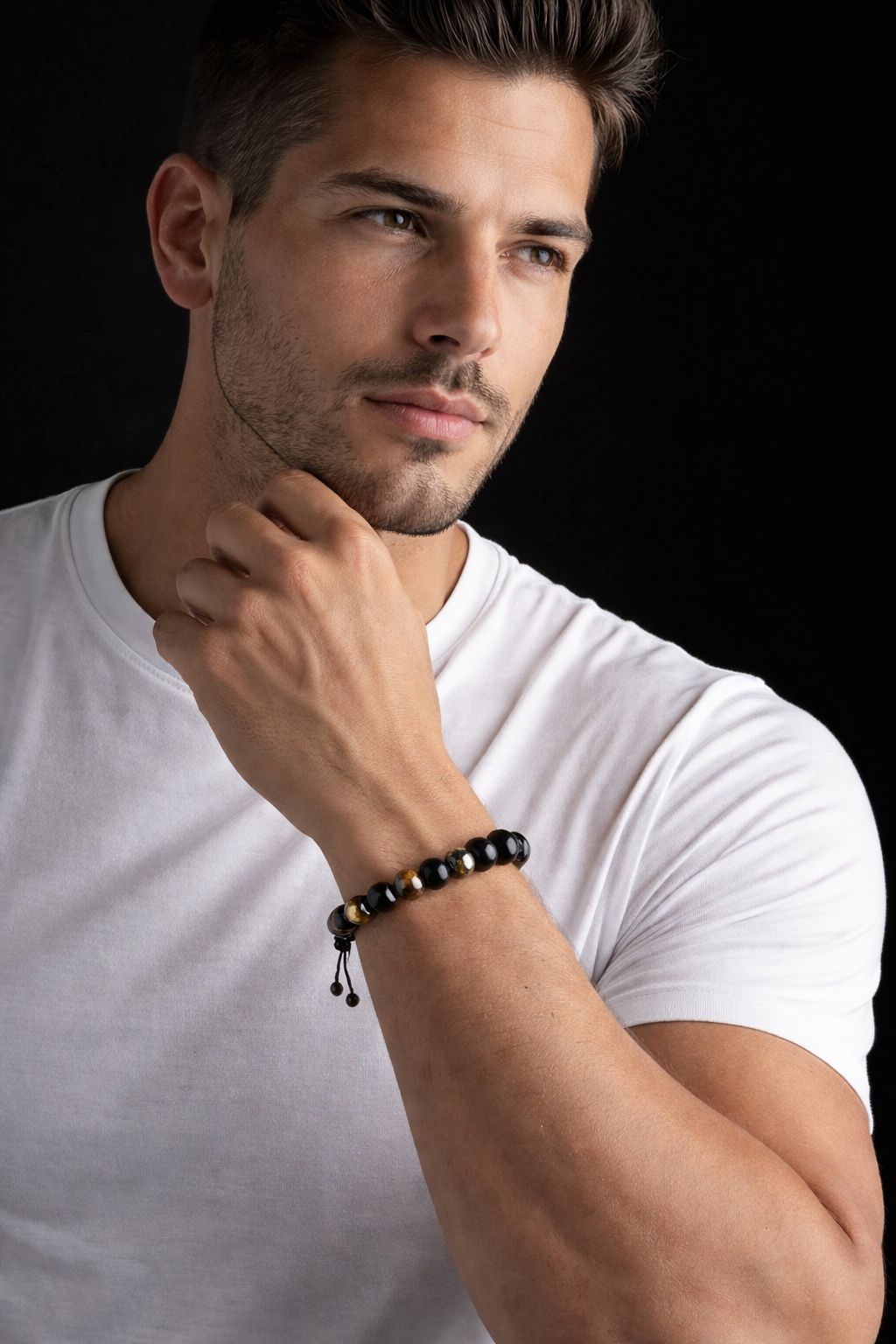 Pulsera fuerza piedra natural ojo tigre, hematita y obsidiana