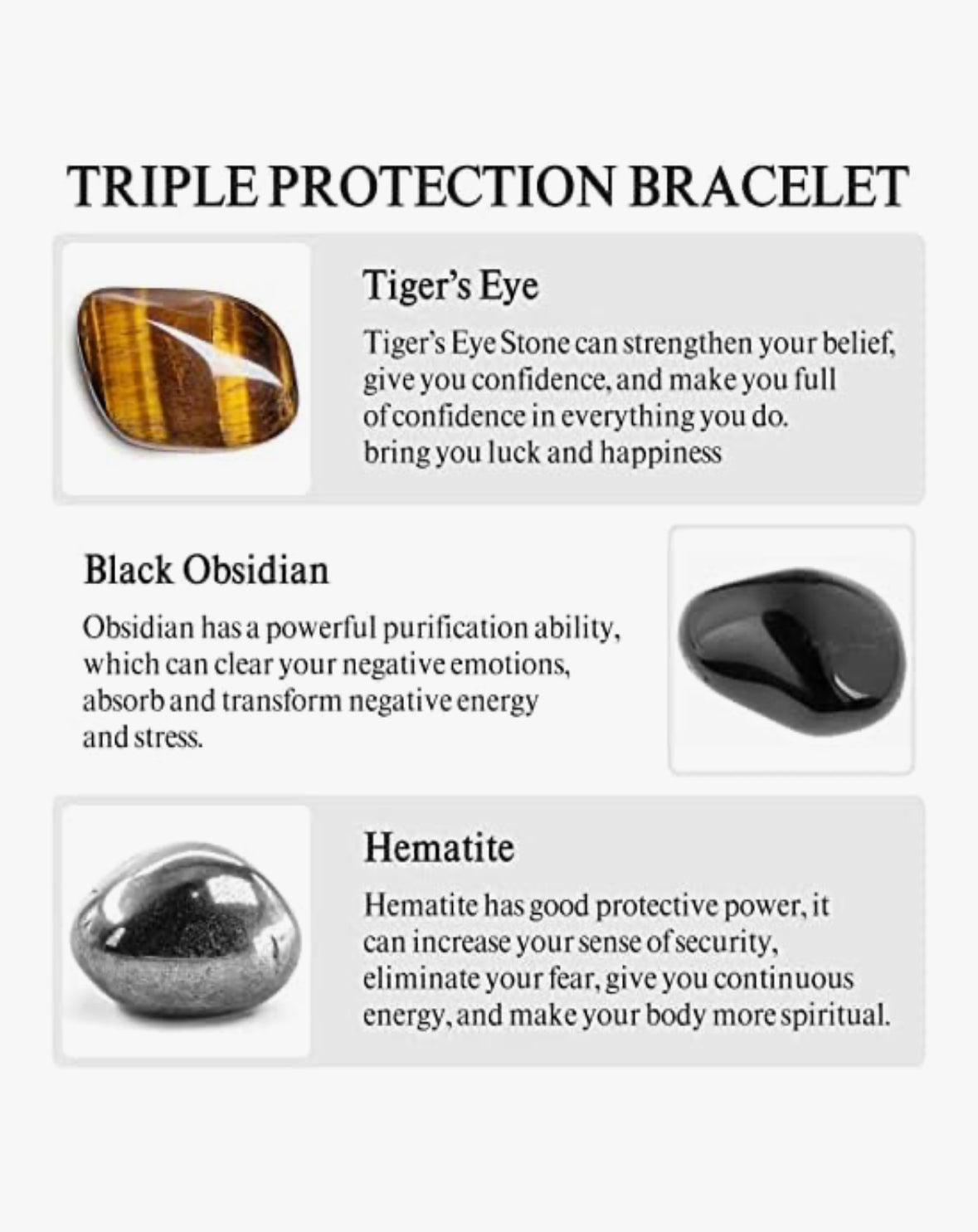 Pulsera fuerza piedra natural ojo tigre, hematita y obsidiana