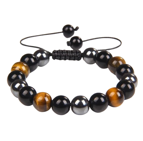 Pulsera fuerza piedra natural ojo tigre, hematita y obsidiana