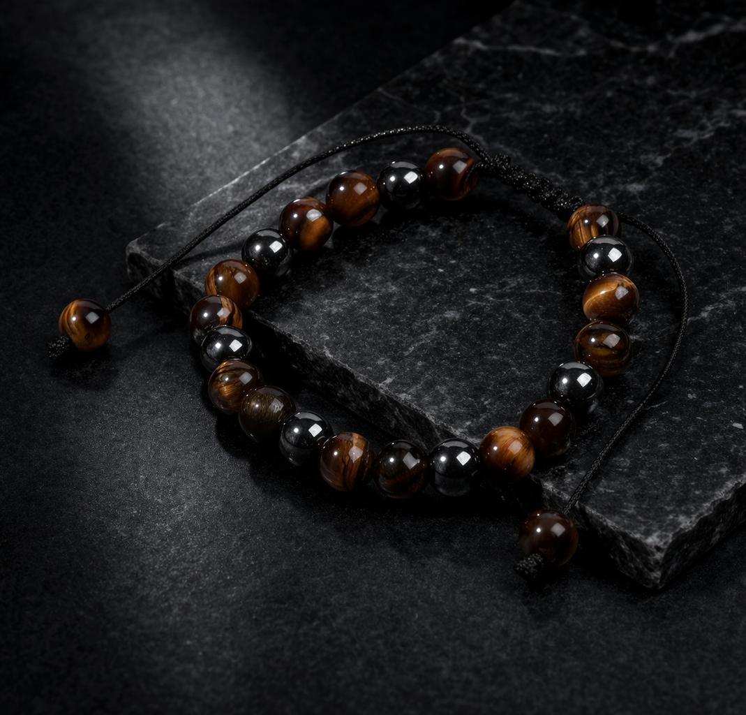 Pulsera fuerza piedra natural ojo tigre, hematita y obsidiana
