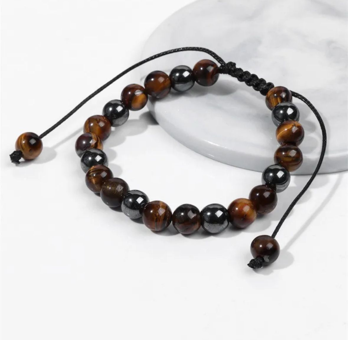 Pulsera fuerza piedra natural ojo tigre, hematita y obsidiana