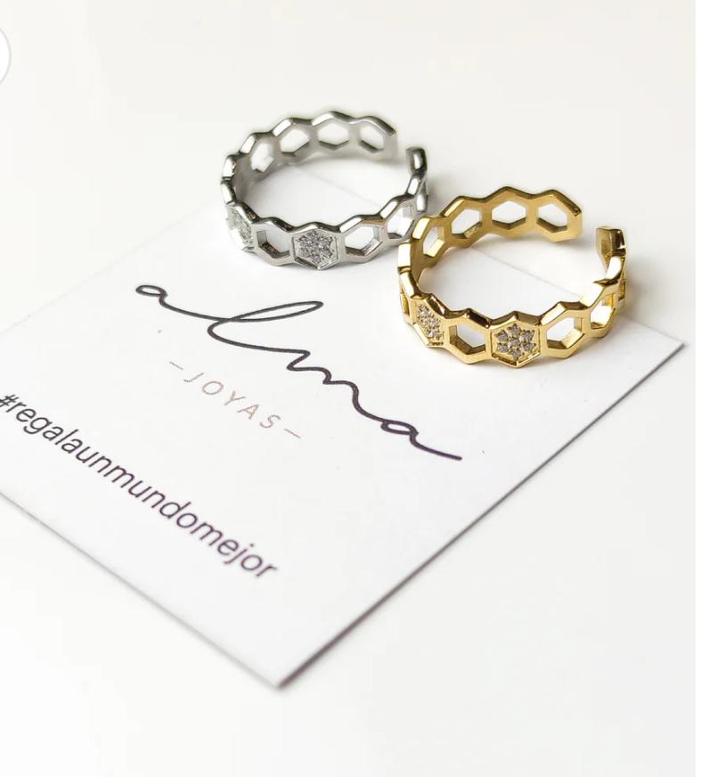 Anillo panal con circonia autoajustable