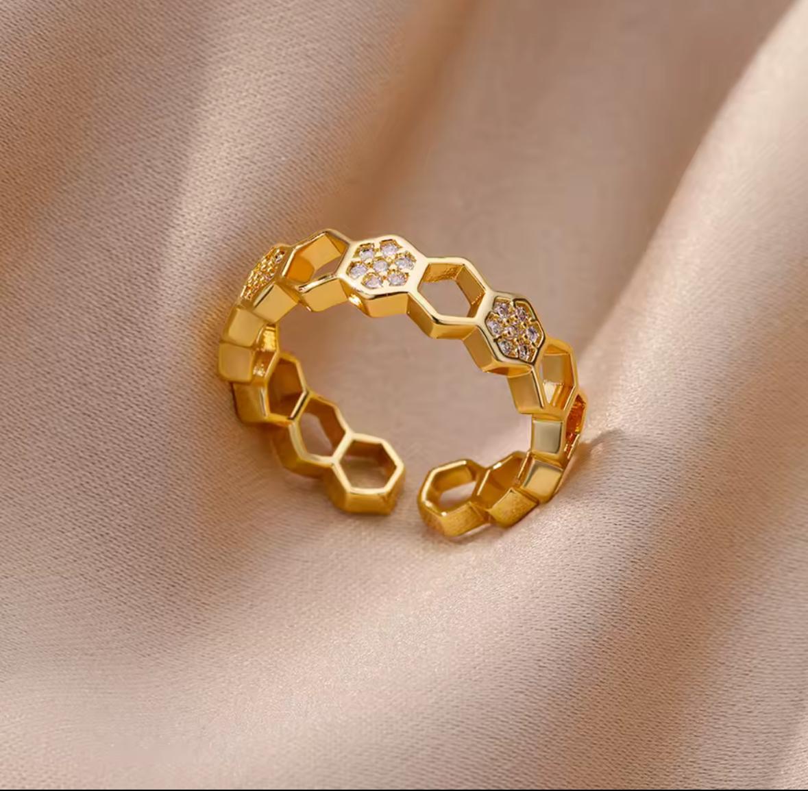 Anillo panal con circonia autoajustable