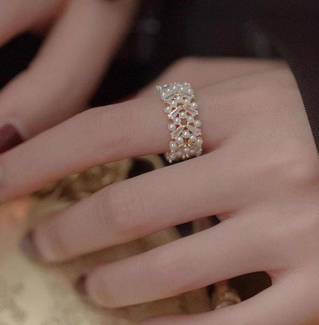 Anillo perlas con circonia autoajustable