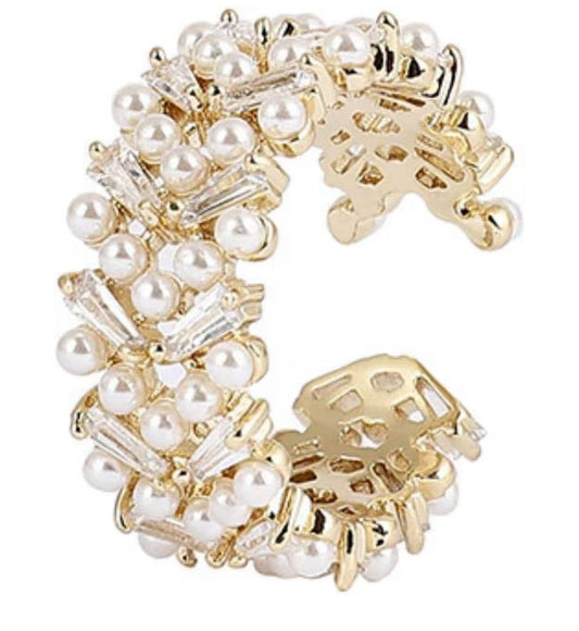 Anillo perlas con circonia autoajustable