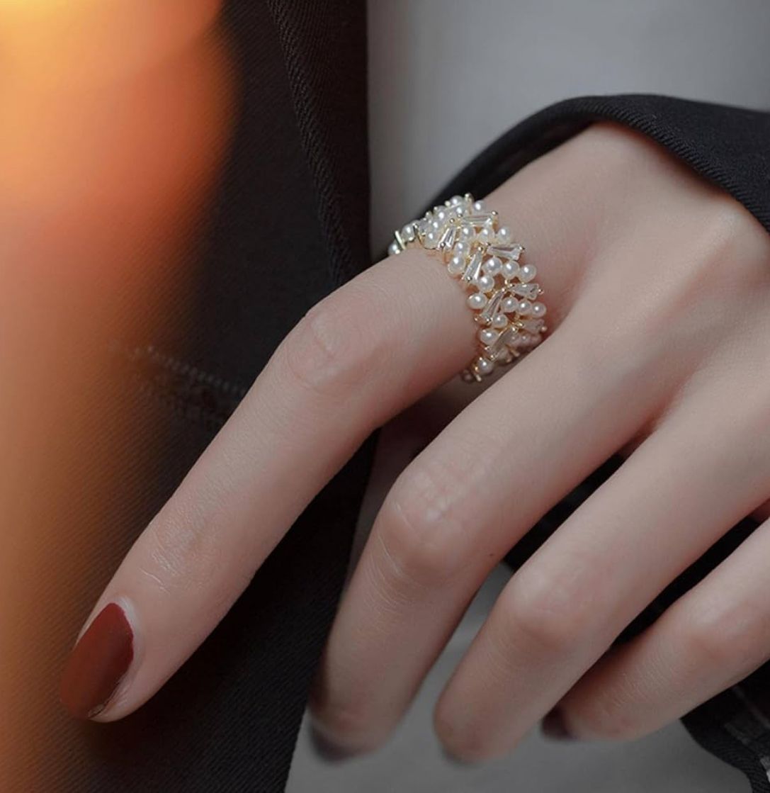 Anillo perlas con circonia autoajustable