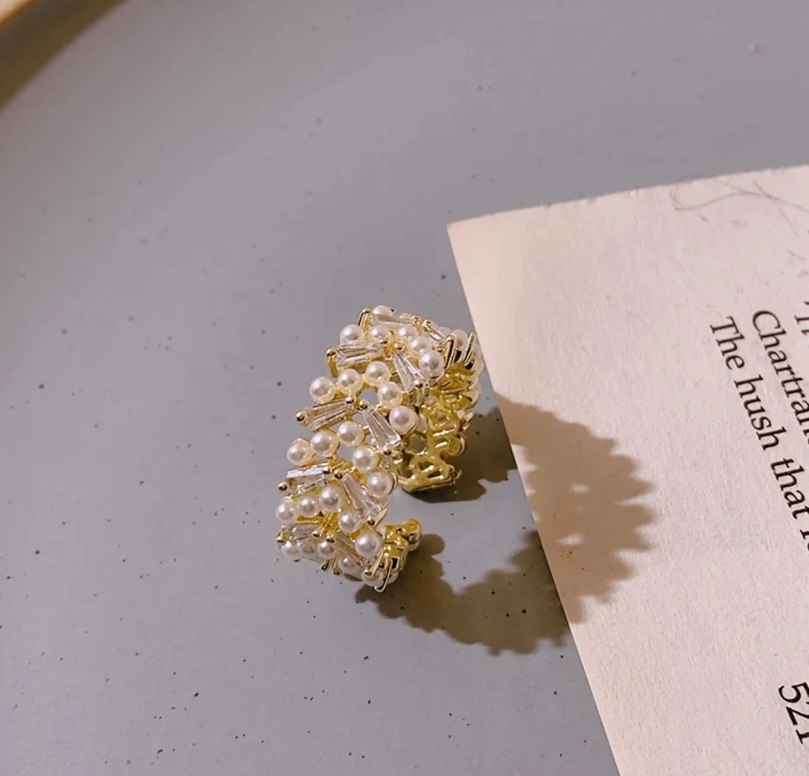 Anillo perlas con circonia autoajustable