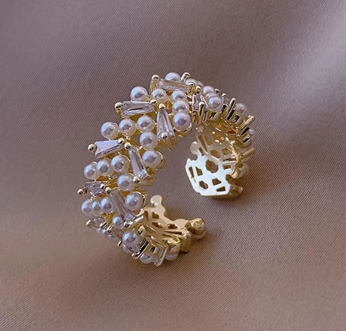 Anillo perlas con circonia autoajustable