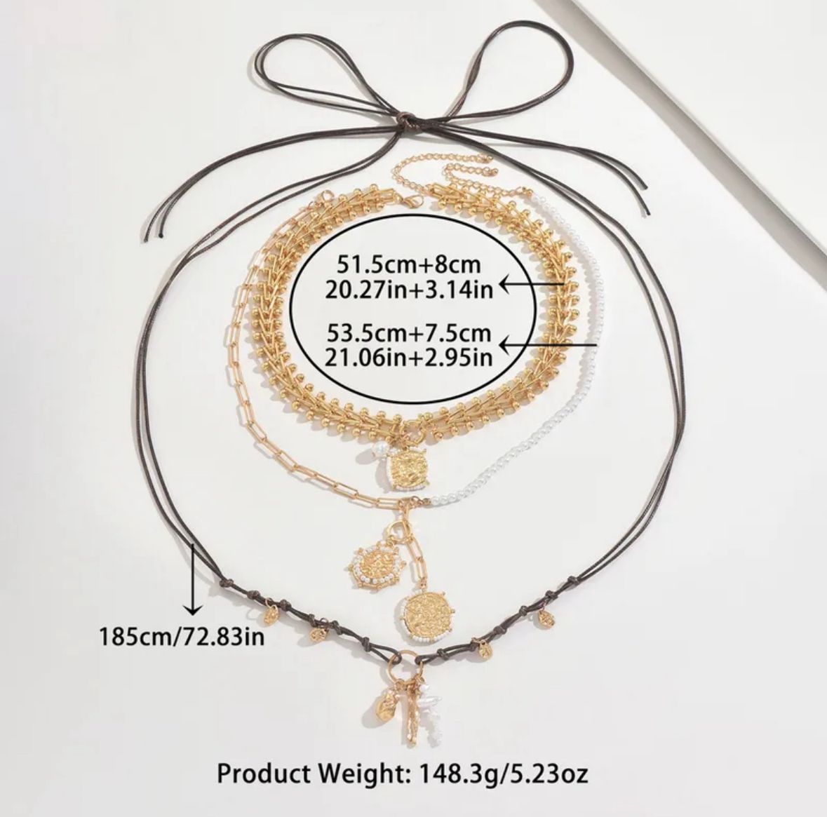 Collar boho zara  6 dijes cadena y cuero