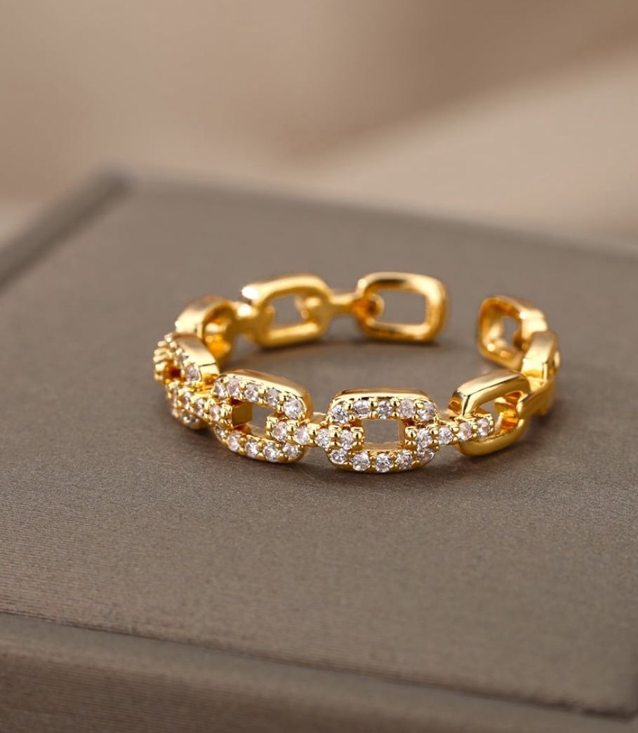 Anillo cadena con zirconia autoajustable