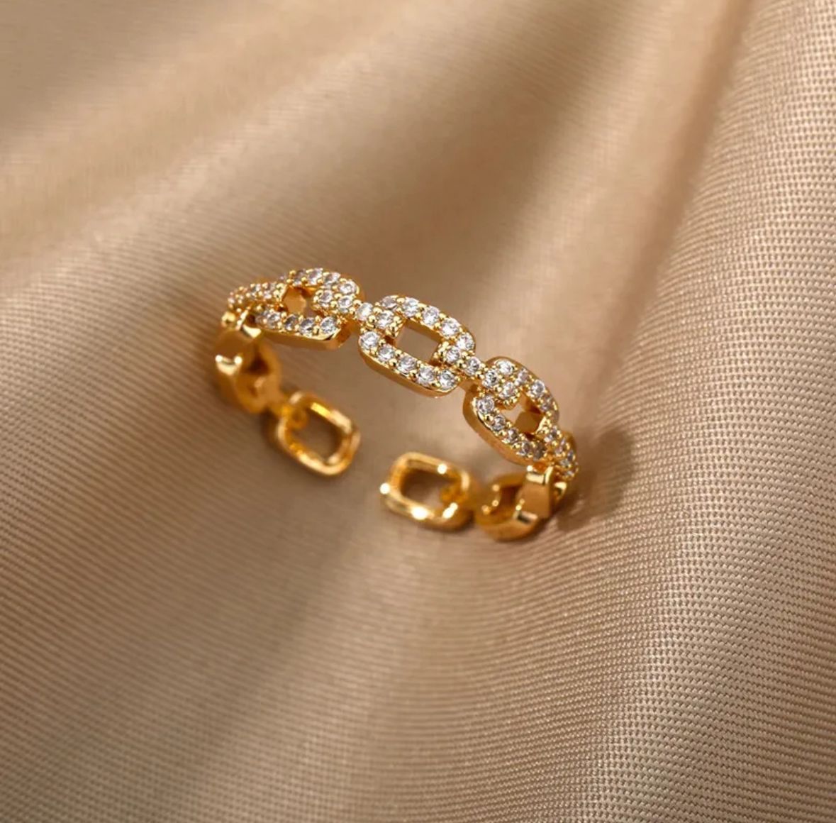 Anillo cadena con zirconia autoajustable