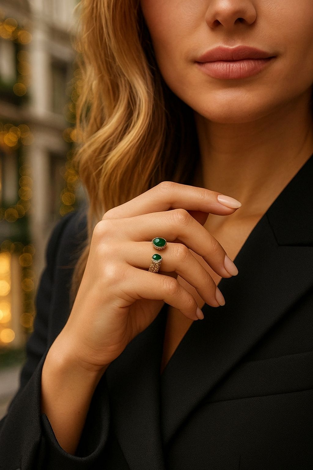 Anillo bio esmeralda autoajustable