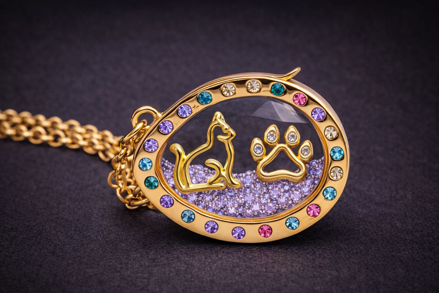 Collar locket con mini charm amor mascotas