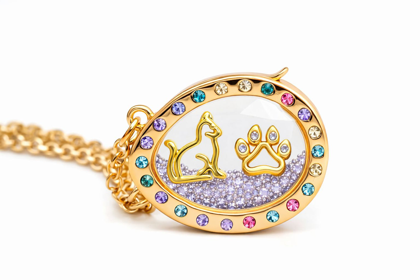 Collar locket con mini charm amor mascotas