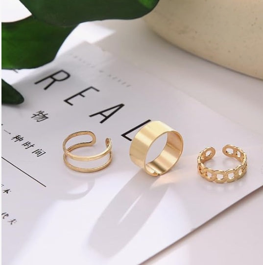 Set 3 anillos dorados bohemio