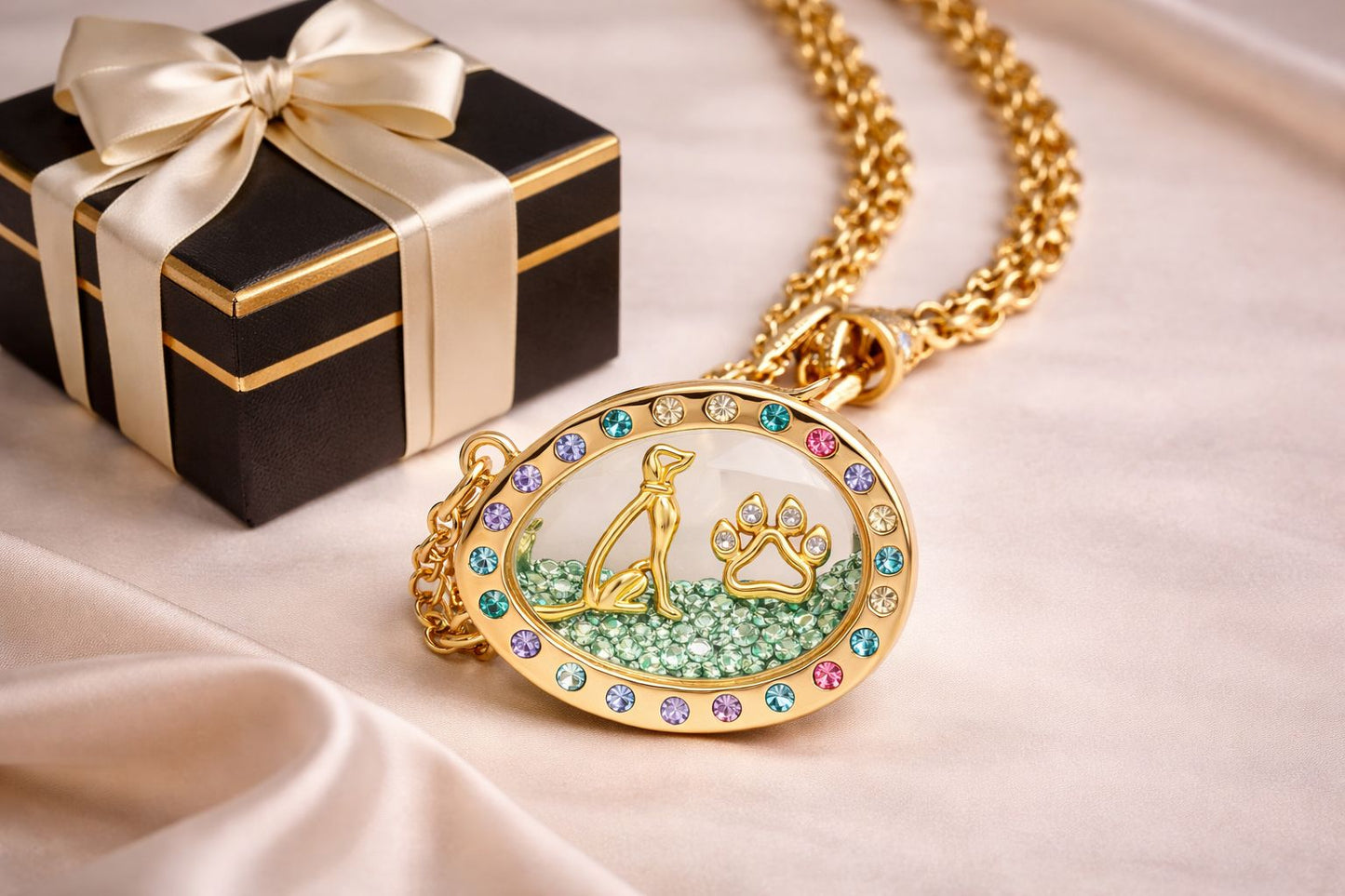 Collar locket con mini charm mascota y corazon