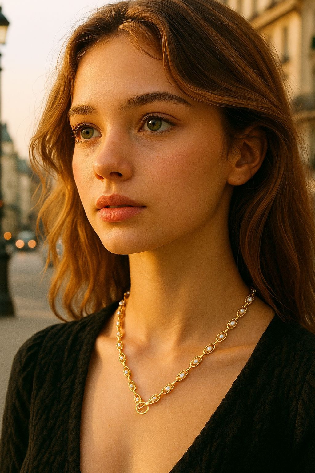 Collar perlas engarzadas broche dijes